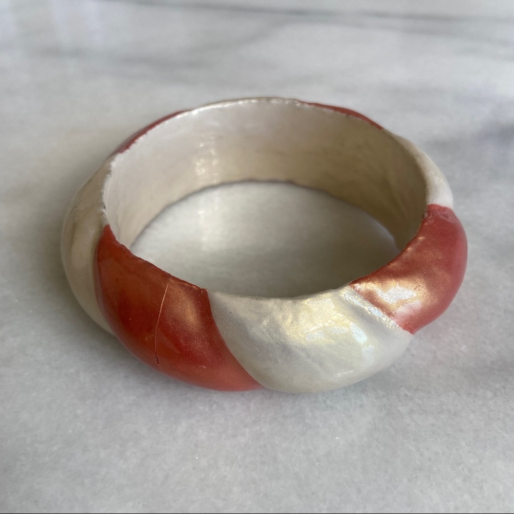 VINTAGE • Wood Bangle Pastel Goth Iridescent Pink White Bracelet Princess Bratz